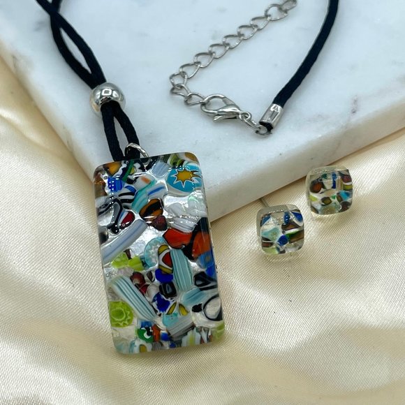 Italian Murano Glass set Necklace and Stud Earrings in Sterling Silver - Picture 4 of 6